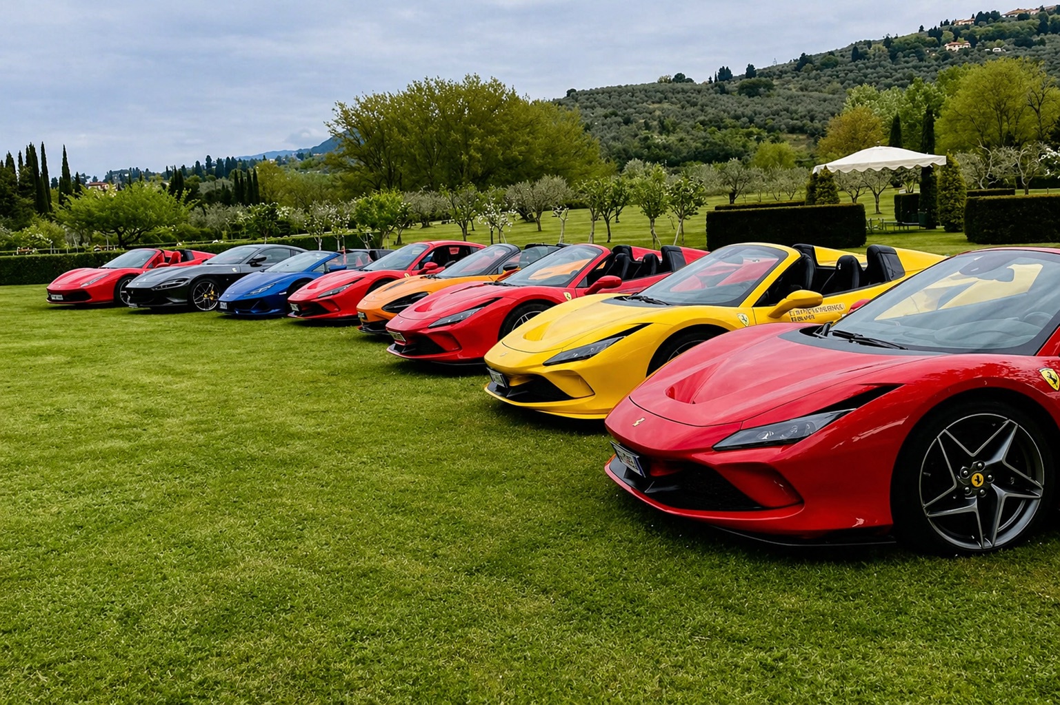 Supercar lineup before the Italian Alps route